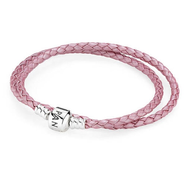 Pandora Amband Dubbele glinsterende roze leer 590705CMP