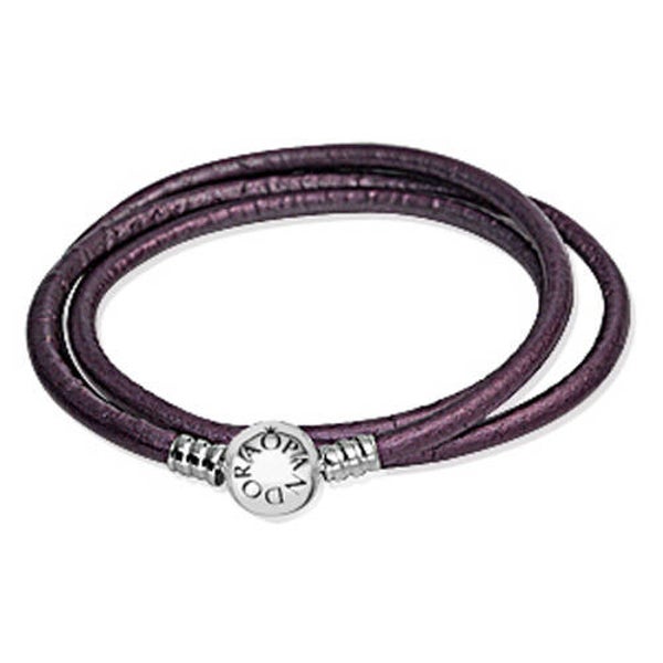 Pandora Armband Intuition Paarse Gladde Drievoudige Leer 590714CPE