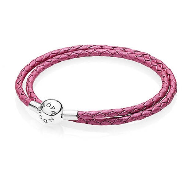 Pandora Armband Dubbel Leer Honeysuckle pink 590734CHP - D1