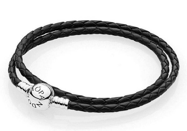 Pandora Moments Double Woven Leather Bracelet, Black 590745CBK
