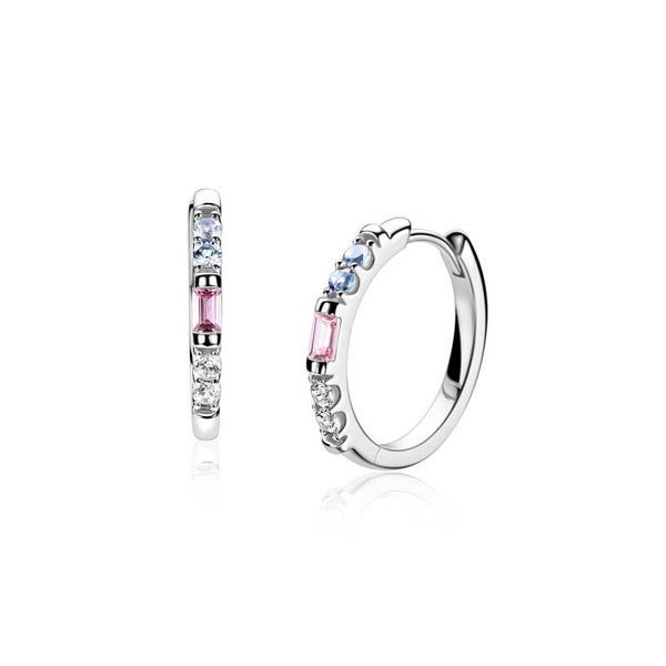 ZINZI Creolen Zilver Roze en Blauwe Zirconia's ZIO2868