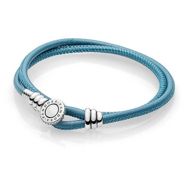Pandora Armband Dubbel Wikkelarmband turquoise leer 597194CTQ