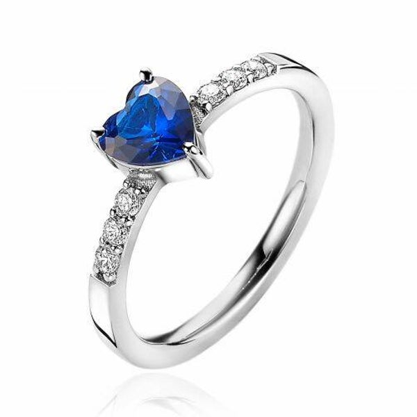ZINZI Ring Zilver Blauw Hart ZIR2134B