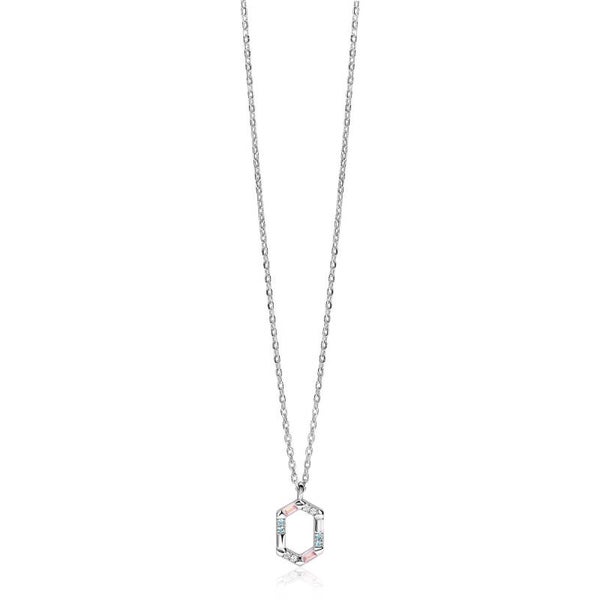 ZINZI Collier Zilver met 6 Hoek Hanger Roze en Blauwe Zirconia's ZIC2868