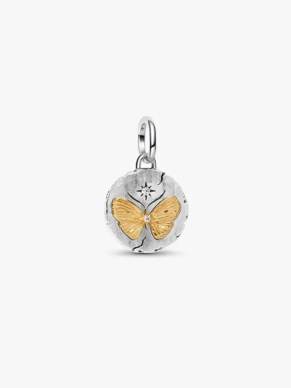 Pandora Dangle Zilver, 14K Goldplated Vlinder Medaillon Hanger 764803C01