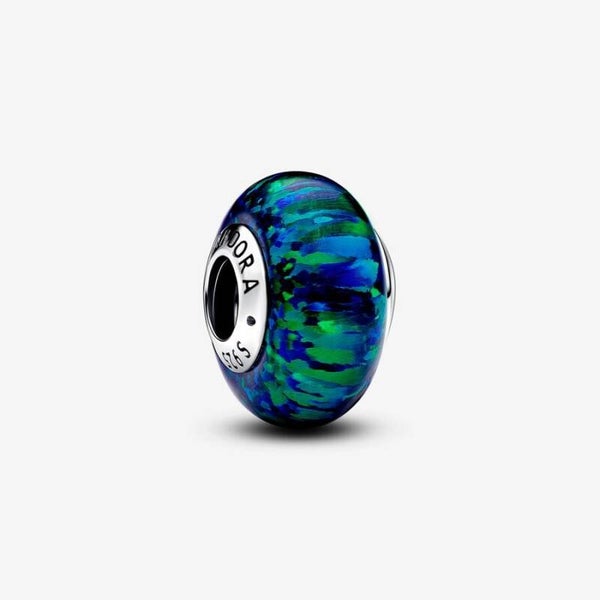 Pandora Charm Murano Glass Green Blue lab-created Opal 791691C04