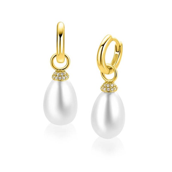 Zinzi Creoolhangers Zilver Verguld Druppel Parel ZICH2822Y