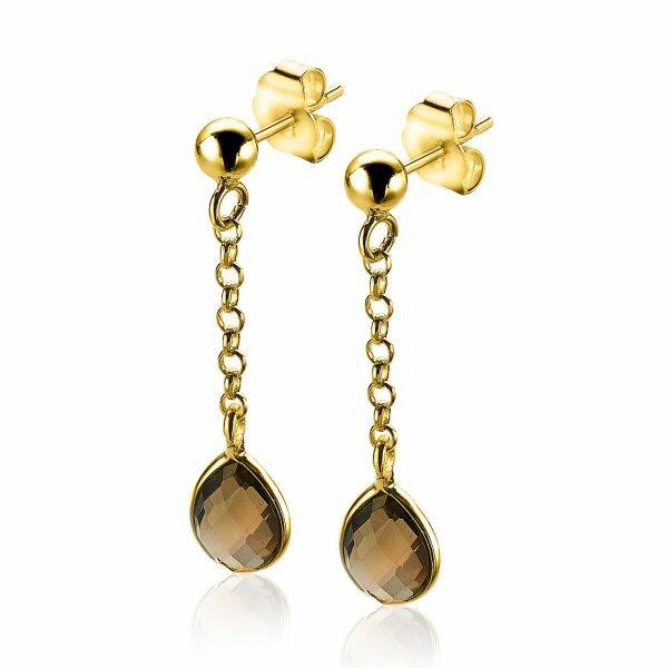 ZINZI Oorstekers Zilver 14K Geelverguld Bruin ZIO1735G