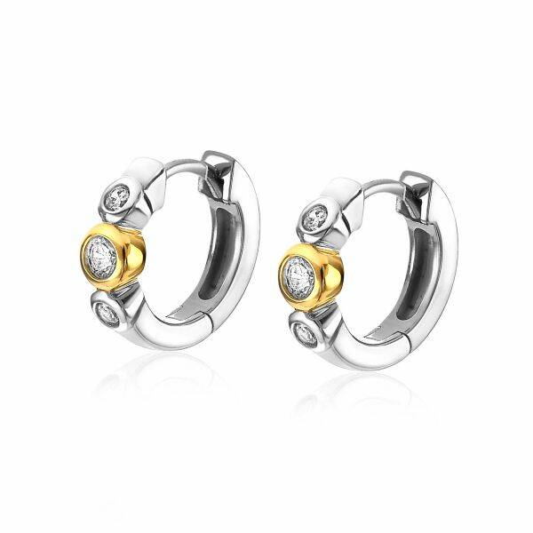 ZINZI Creolen Zilver Bicolor Zirconia 14x4mm ZIO1974