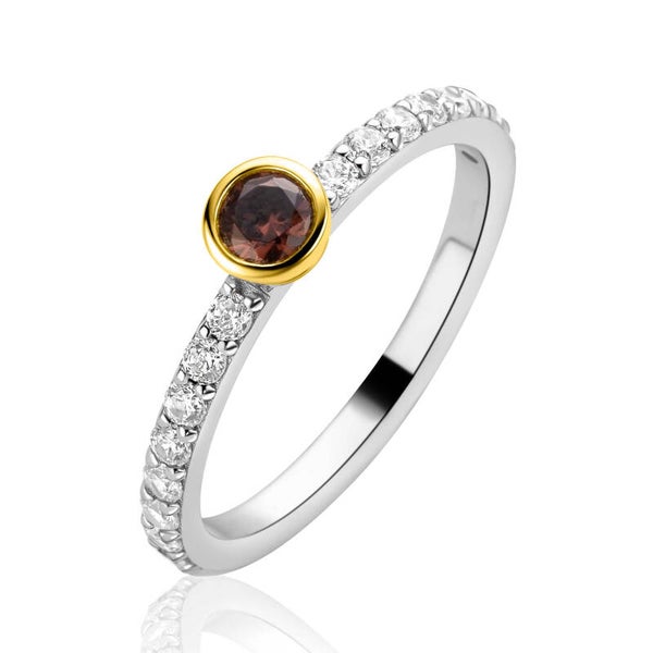 ZINZI Ring Zilver Aanschuif Bruine Steen en Zirkonia's ZIR2807