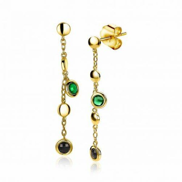 ZINZI Oorstekers Zilver 14K Geelverguld Groen Zwart ZIO2093