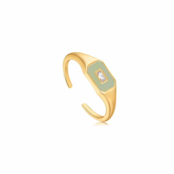 Ania Haie Ring Sage Enamel Emblem Gold Adjustable AH R028-01G-G