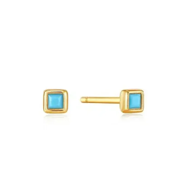 Ania Haie Oorstekers Gold Turquoise Square  AH E033-01G