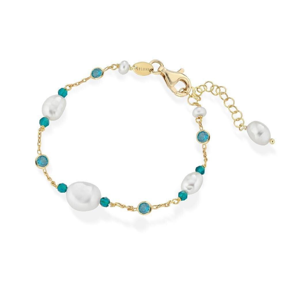 Lelune Glamour Armband Verguld met Zoetwaterparels en Blauwe Kristallen LGBR5122