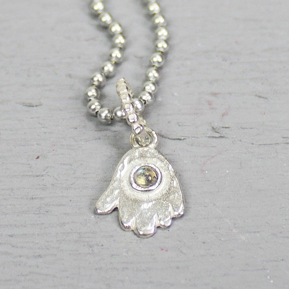 Jéh Hanger zilver hand Fatima Labradoriet - 18347