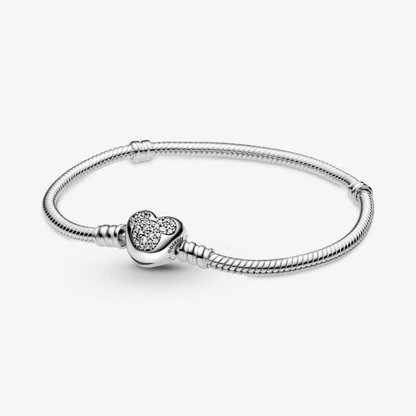 Pandora Disney, Moments Mickey Mouse Heart Clasp Snake Chain Bracelet 599299C01