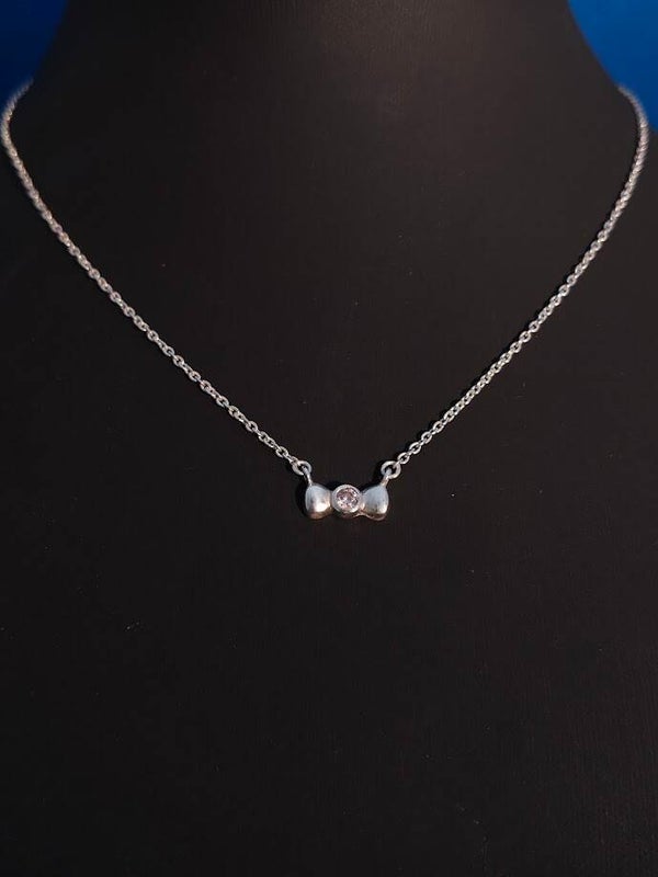 Kinder Collier Zilver Strik met Roze steen Hanger