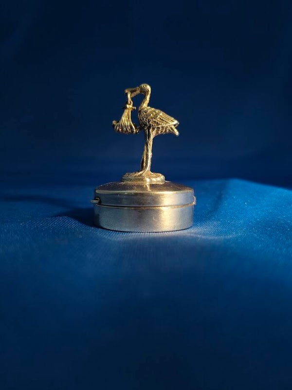 Pil/tand/haar Doosje Ooievaar met Baby Zilver IZ617PID