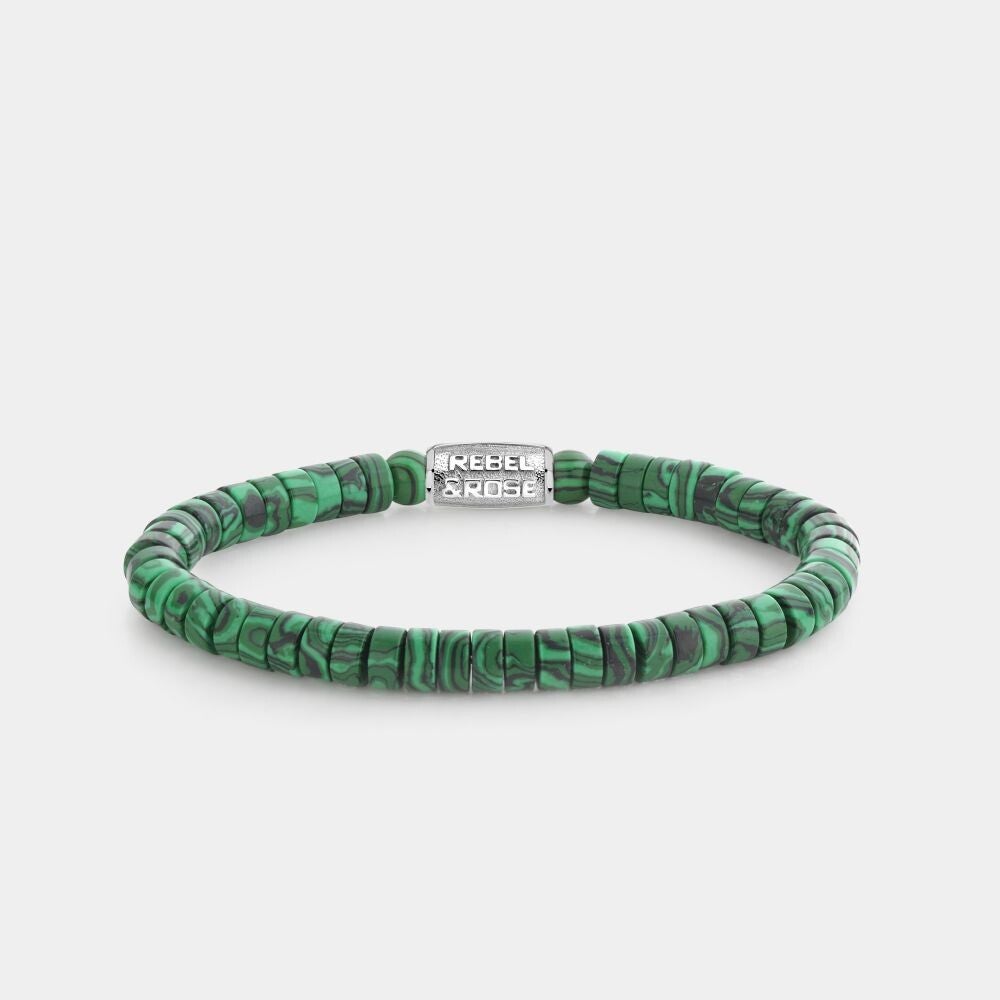 Rebel & Rose Armband Slices Malachite Green 6mm RR-60093-S