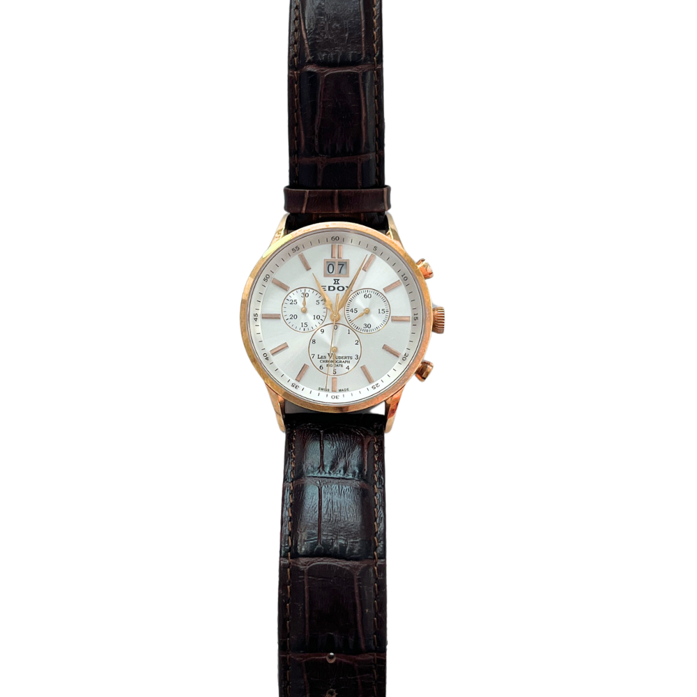 Edox Heren Horloge Rose Bruin Les Vauberts 10010