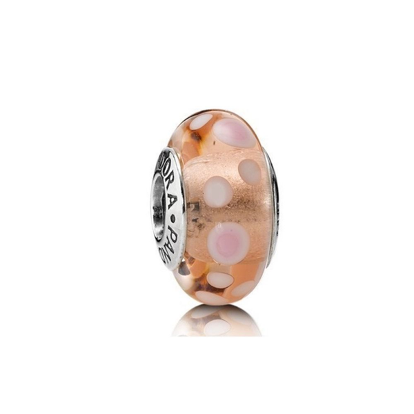 Pandora Sale Charm Murano Glas Roze/witte gestipt 790694