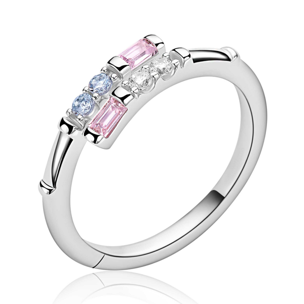 ZINZI Ring Zilver Slagmodel met Roze en Blauwe Zirconia ZIR2868