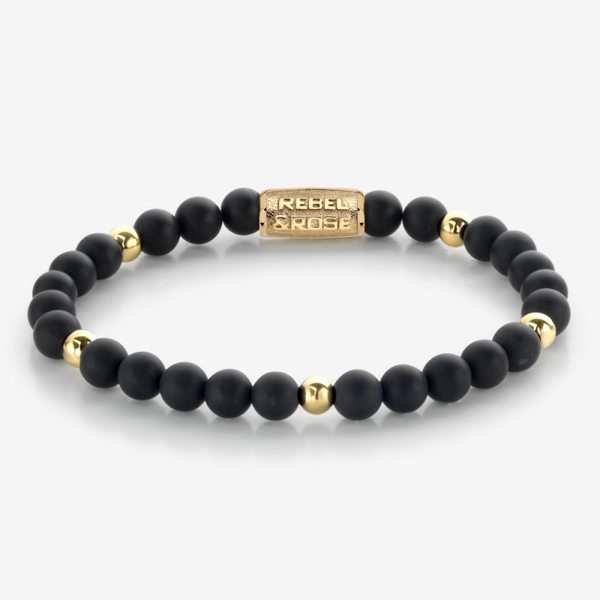 Rebel & Rose Armband Matt Black Madonna Gold 6mm RR-60078-G