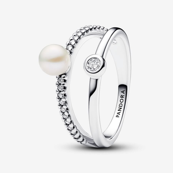 Pandora Ring Zoetwaterparels & pavé dubbele band 193147C01