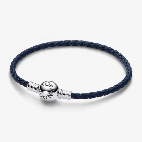 Pandora Moments Blauwe Gevlochten Leren Armband 592790C01