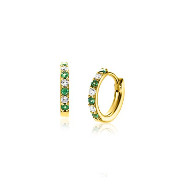 ZINZI Creolen Zilver 14K Geelverguld Diepgroene/Wit Zirconia ZIO2557