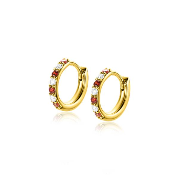 ZINZI Creolen Zilver 14K Geelverguld Rood granaat/Wit Zirconia ZIO2558