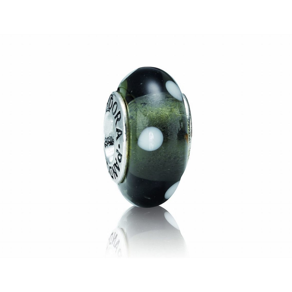Pandora Sale Charm Murano Glas Zwar/Wit Stippen 790603