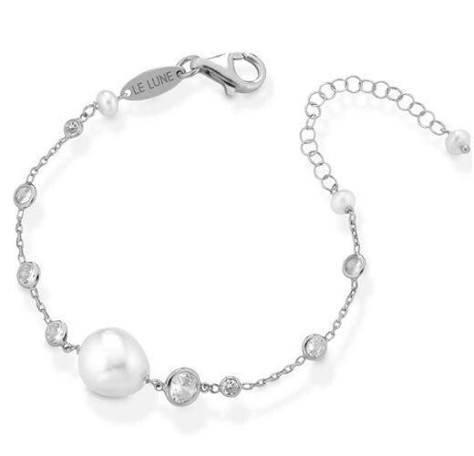 Lelune Glamour Armband Zilver met Kristallen en Zoetwaterparels LGBR392