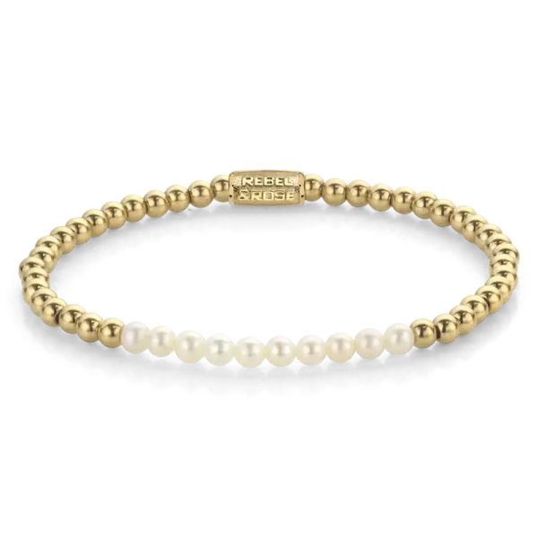 Rebel & Rose Armband Pearl Gem Meets Yellowgold 4mm RR-40127-G
