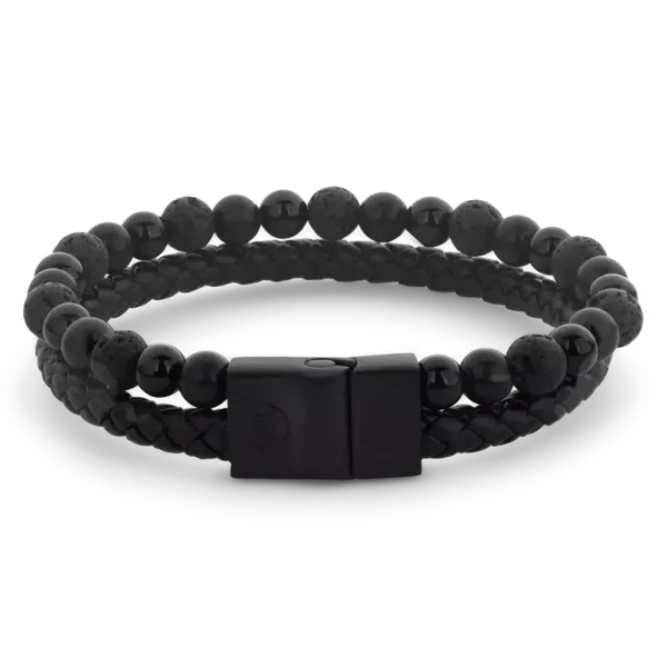 Rebel & Rose Armband Leather & Beads Combo Black RR-M0057-B