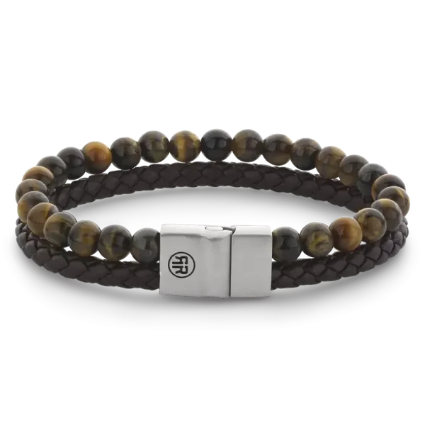 Rebel & Rose Armband Leather + Beads 12mm RR-M0058-S