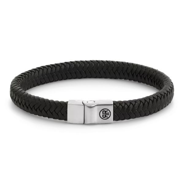 Rebel & Rose Armband Leather Herringbone Black RR-M0061-S
