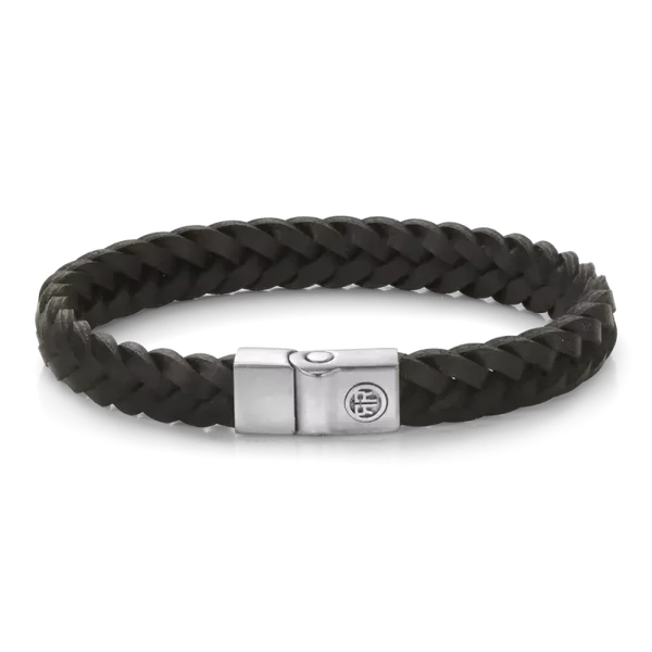 Rebel & Rose Armband Black Braided Leather RR-M0067-S