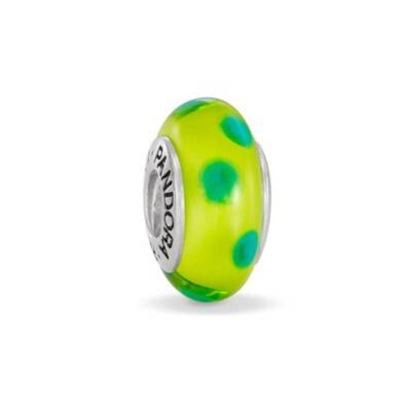 Pandora Sale Charm Murano Geel + Green Dots 790613