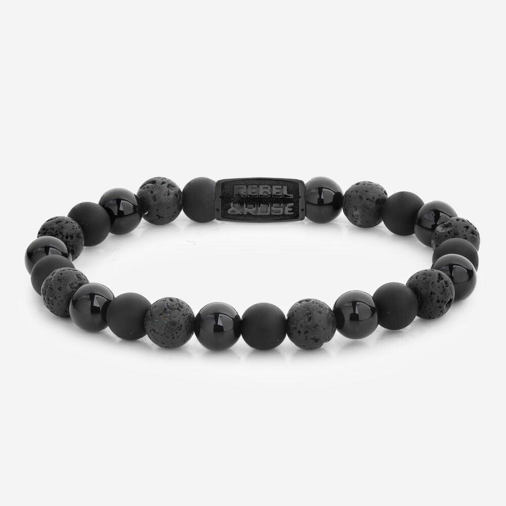 Rebel & Rose Armband Black Rocks 8mm RR-80073-B