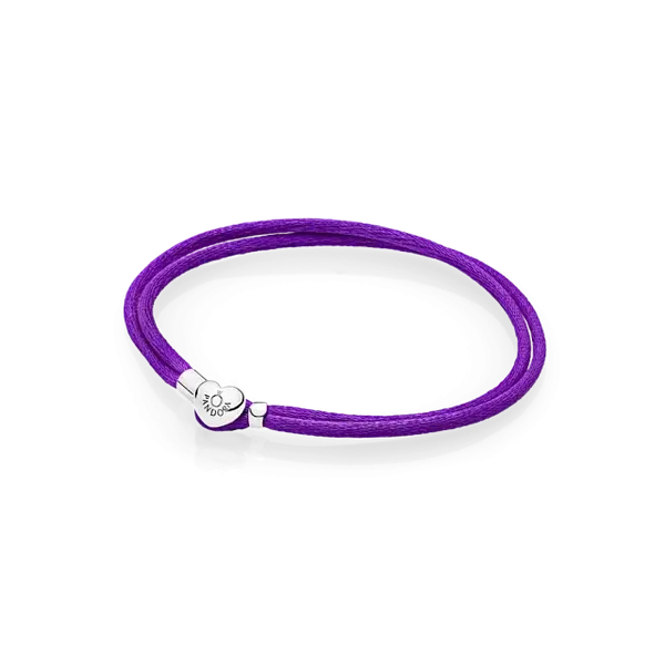 Pandora Armband Paars stoffen koord met sterling zilveren hartsluiting - 590749CPE-S