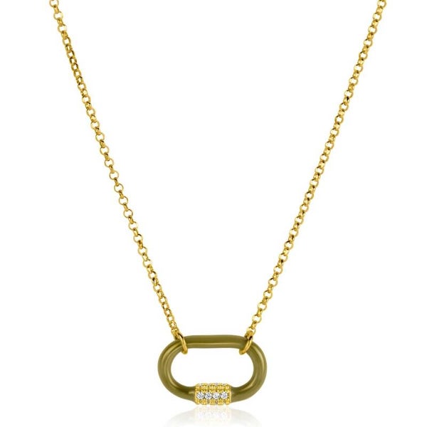 ZINZI Collier Gold Plated Ovale Olijfgroene Hanger ZIC2374