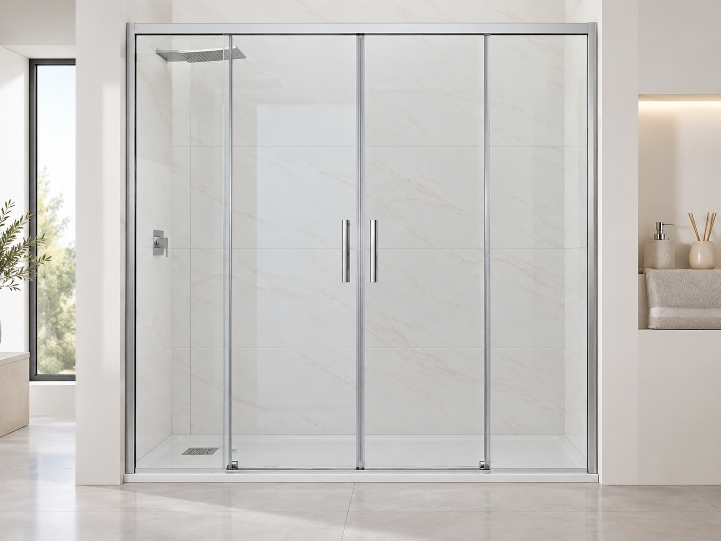 Mampara de ducha Venus 4P corredera – Vidrio transparente 6 mm – Cromo