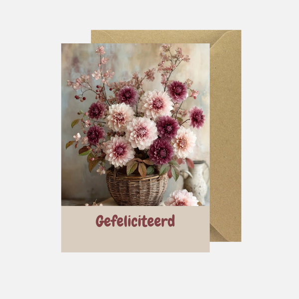 Kaart gefeliciteerd roze/rood bloem