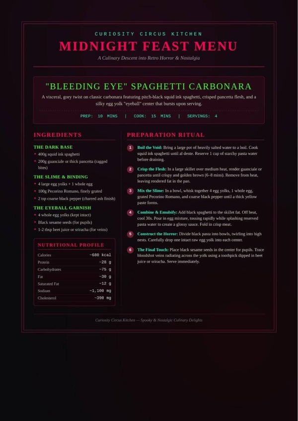 Bleeding Eyes Spaghetti Carbonara Menu Card