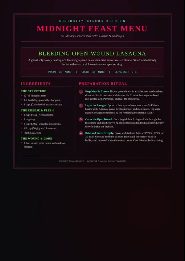 Bleeding Open-Wound Lasagna Menu Card