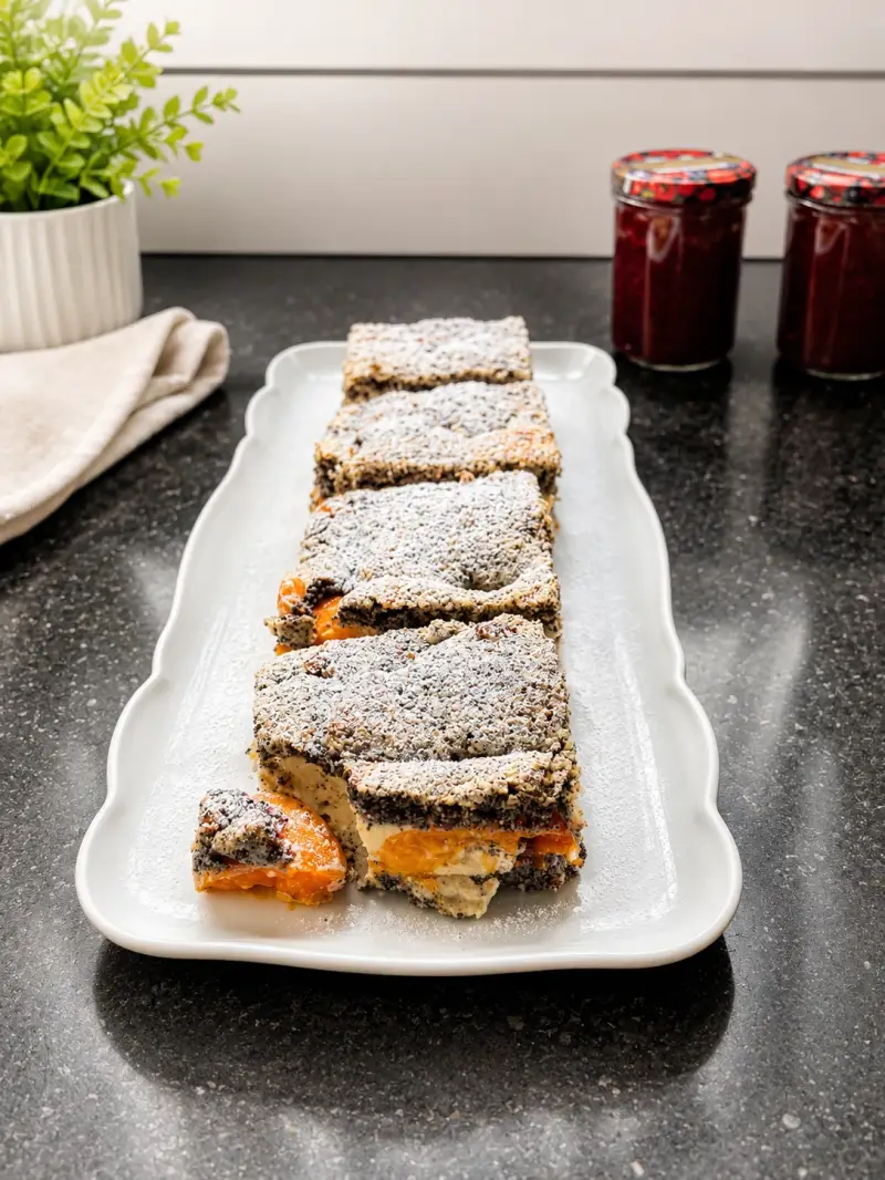 Saftiger Aprikosen-Mohn-Kuchen mit Quark aus dem Bosch Cookit