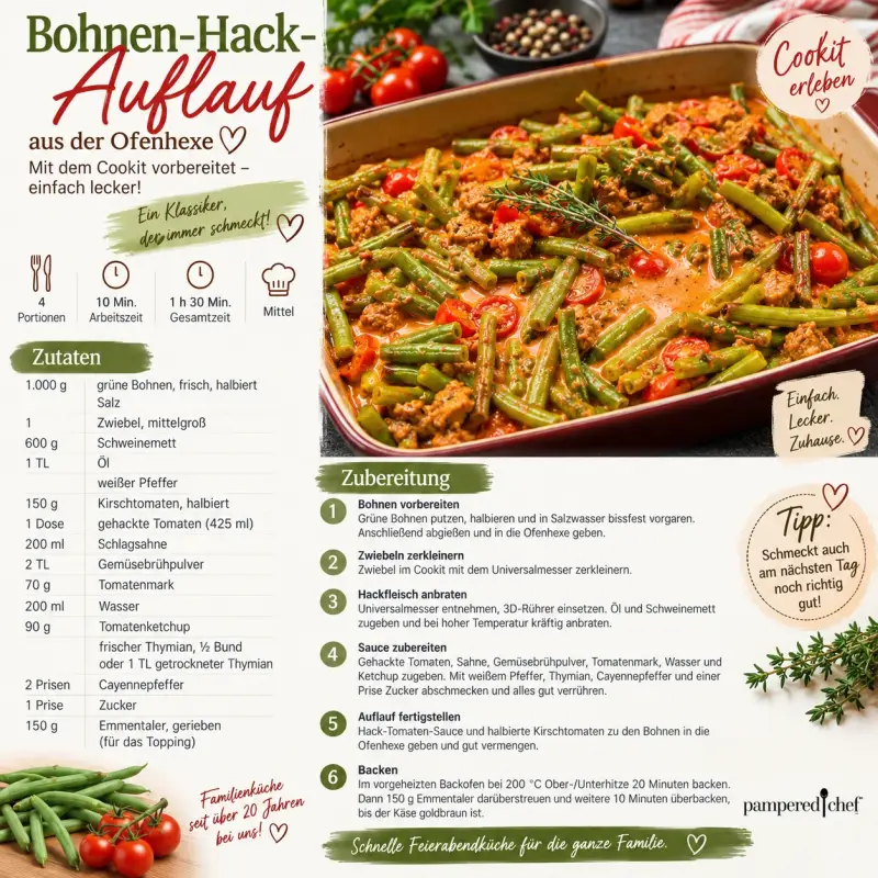 Rezeptkarte Bohnen Hack Auflauf in der Ofenhexe von Pampered Chef
