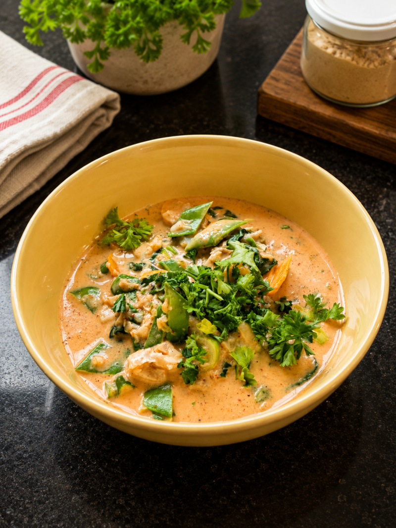 Einfaches Fisch-Curry mit Kokosmilch, Gemüse und Kabeljau aus dem Bosch Cookit