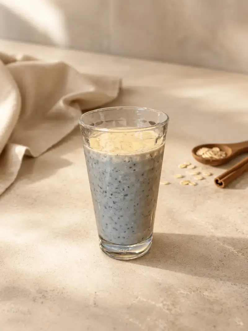     Hafer-Chia-Zimt-Shake im Glas, zubereitet im Bosch Cookit